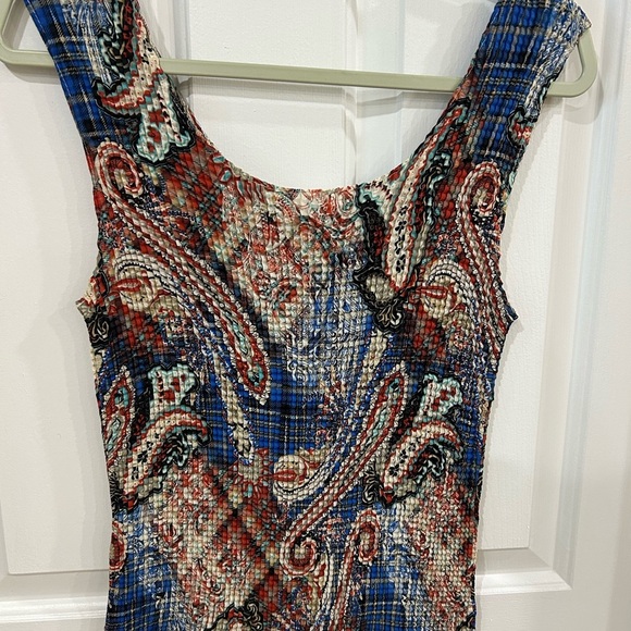Nicola Colorful Paisley and Plaid Sleeveless Top very stretchy y2k print retro - Picture 3 of 5